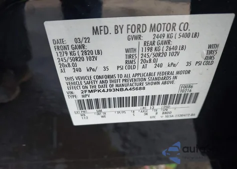 2022 Ford Edge St-Line z USA, uszkodzony, nr VIN 2FMPK4J93NBA45688